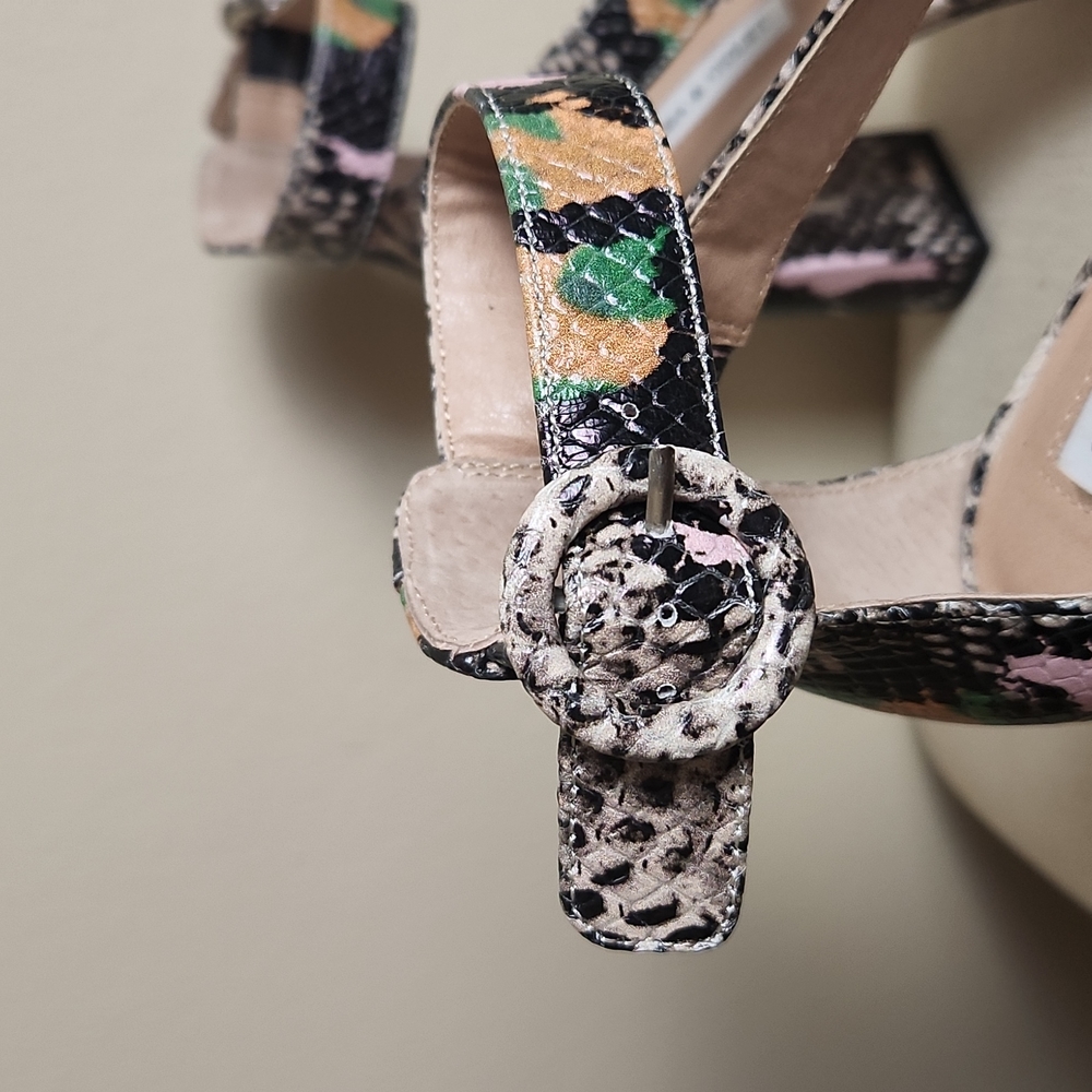 Chelsea & Violet Bree Snake Print Block Heel Sand… - image 3